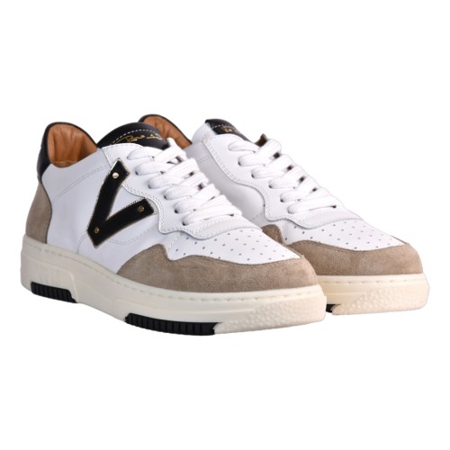 SNEAKERS CON V PELLE VIA ROMA 15 4350 BIANCO/FANGO