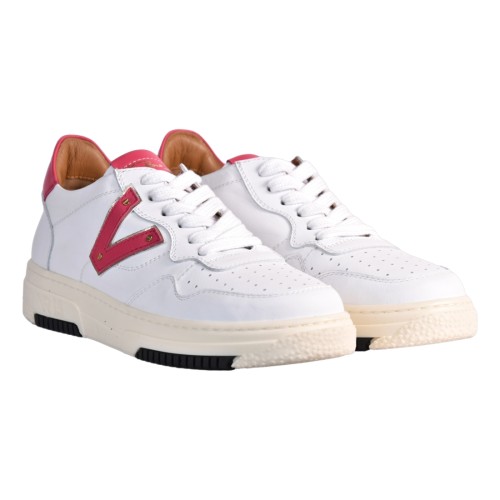 SNEAKERS CON V PELLE VIA ROMA 15 4350 BIANCO/ROSSO