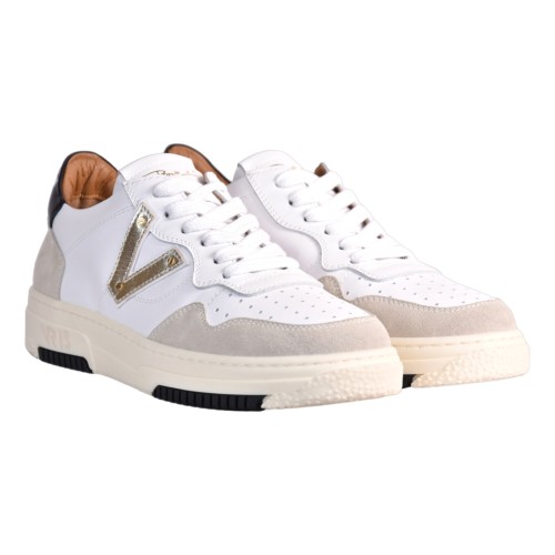 SNEAKERS CON V PELLE VIA ROMA 15 4350 BIANCO/SABBIA