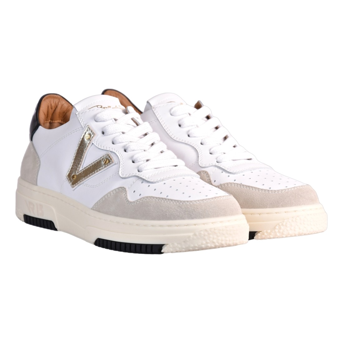 SNEAKERS CON V PELLE VIA ROMA 15 4350 BIANCO/SABBIA