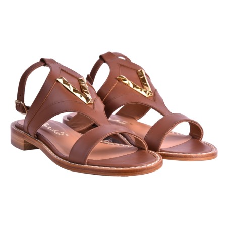 SANDALO ROMBO CON ACCESSORIO ORO VIA ROMA 15 4371 CUOIO