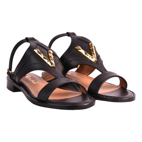 SANDALO ROMBO CON ACCESSORIO ORO VIA ROMA 15 4371 NERO