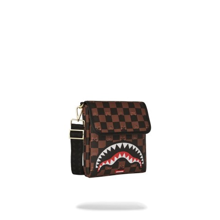 PEEKING CHARACTER CHECK MESSENGER SLING SPRAYGROUND 910B7505NSZ BROWN