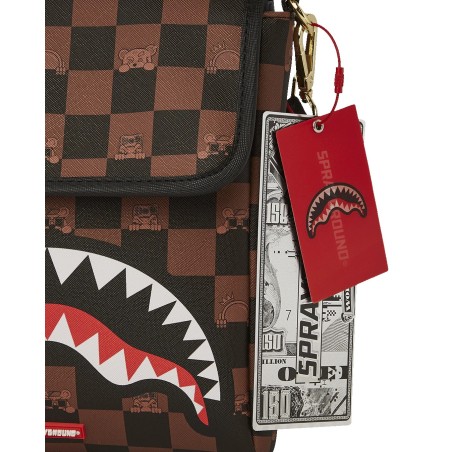 PEEKING CHARACTER CHECK MESSENGER SLING SPRAYGROUND 910B7505NSZ BROWN