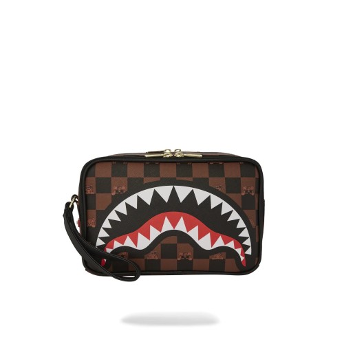 PEEKING CHARACTER CHECK TOILETRY SPRAYGROUND 910B7510NSZ BROWN
