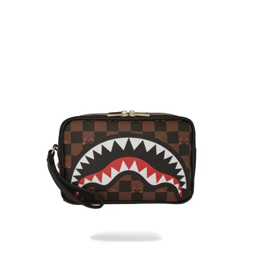 PEEKING CHARACTER CHECK TOILETRY SPRAYGROUND 910B7510NSZ BROWN