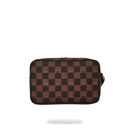 PEEKING CHARACTER CHECK TOILETRY SPRAYGROUND 910B7510NSZ BROWN
