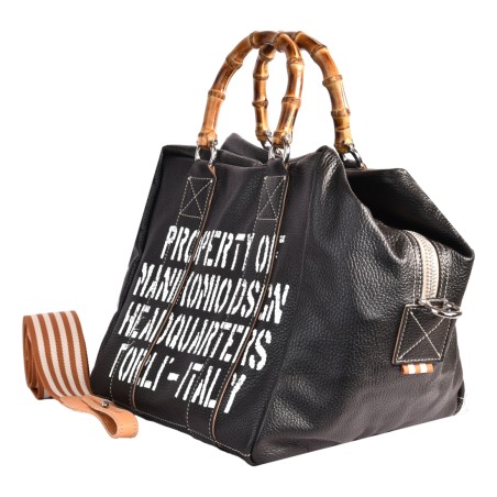 BORSA LADY 24 BAMBOO LEATHER MANIKOMIO LADY24_BAMBOO BLACK