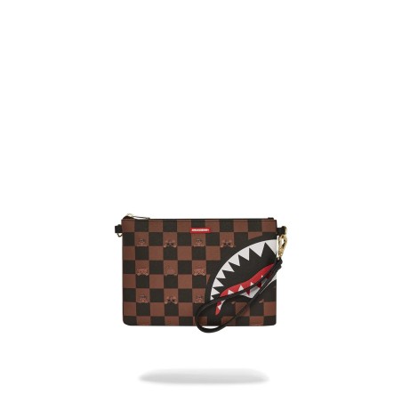 PEEKING CHARACTER CHECK POUCHETTE SPRAYGROUND 910B7509NSZ BROWN