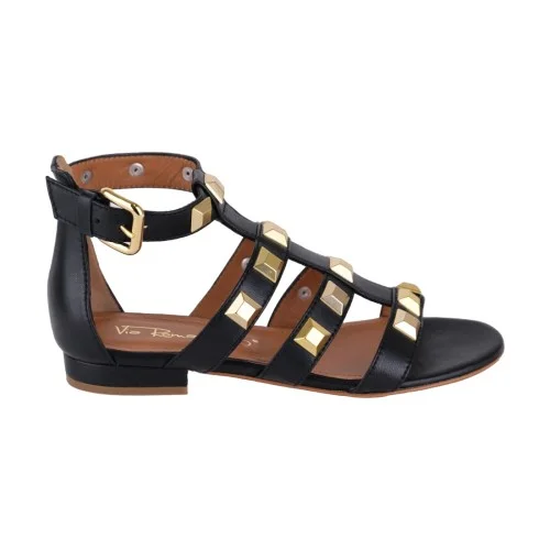 SANDALO BASSO BORCHIE BOTTONE VIA ROMA 15 3714 NERO