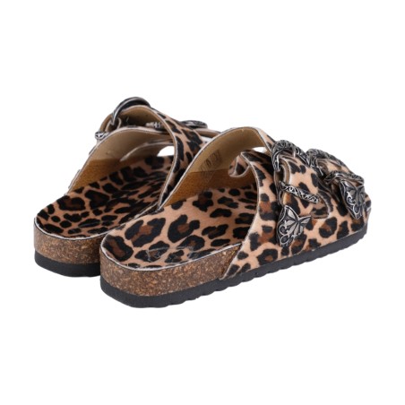 CIABATTA IN CAVALLINO DOPPIA FIBBIA KBR SHOES TOKIO LEOPARD