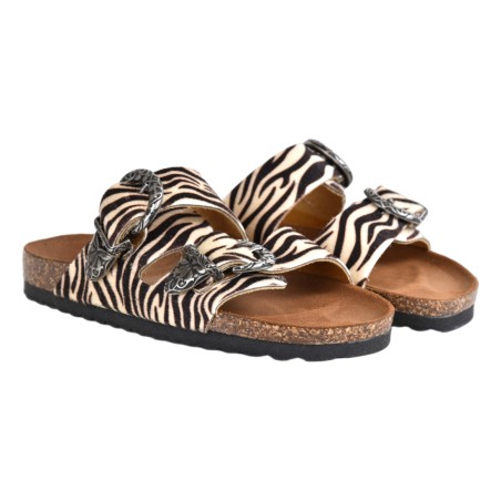 CIABATTA IN CAVALLINO DOPPIA FIBBIA KBR SHOES TOKIO ZEBRA