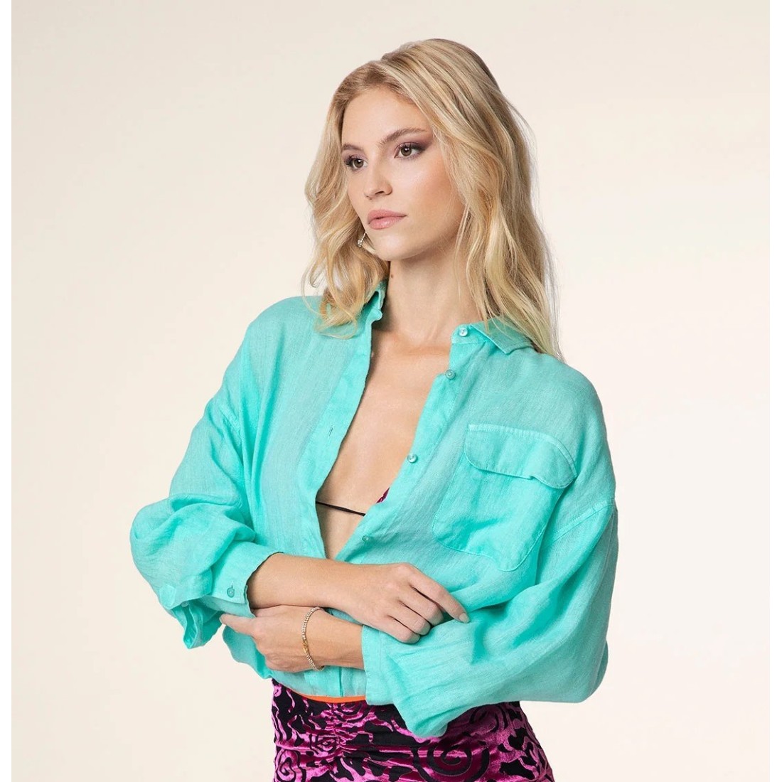 CAMICIA OVER F**K 1264AQ ACQUAMARINE