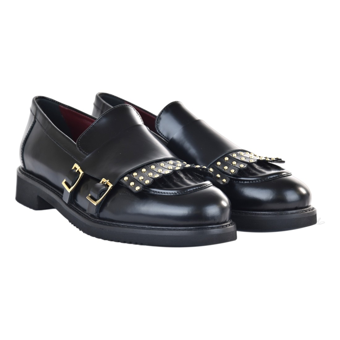MOCASSINO CON FRANGIA + BORCHIE LA PARIGINA 304BOR NERO