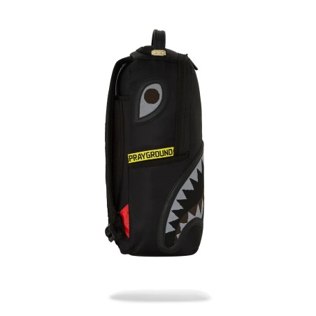 SHARK CENTRAL YELLOW TAPE SATIN BACKPACK SPRAYGROUND 910B7736NSZ BLACK