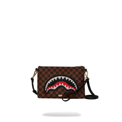 SAWTOOTH SHARKS IN PARIS CROSSOVER CLUTCH SPRAYGROUND 910B7841NSZ BROWN