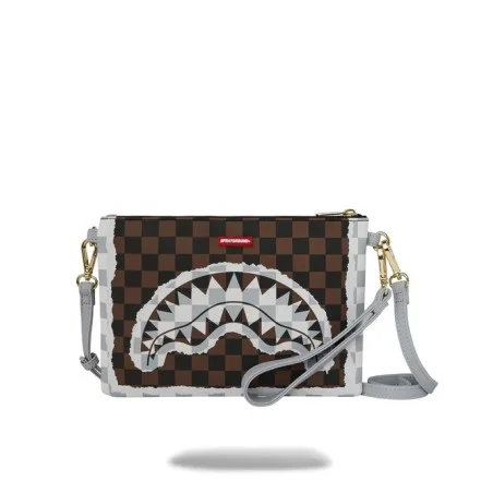 CREAM BROWN TEAR CHECK CROSSOVER CLUTCH SPRAYGROUND 910B8295NSZ BROWN