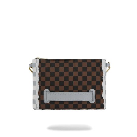 CREAM BROWN TEAR CHECK CROSSOVER CLUTCH SPRAYGROUND 910B8295NSZ BROWN