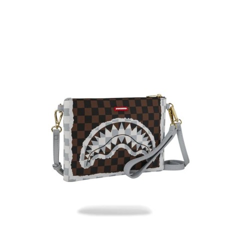 CREAM BROWN TEAR CHECK CROSSOVER CLUTCH SPRAYGROUND 910B8295NSZ BROWN