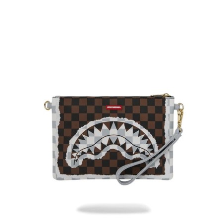 CREAM BROWN TEAR CHECK CROSSOVER CLUTCH SPRAYGROUND 910B8295NSZ BROWN