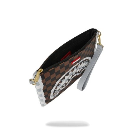 CREAM BROWN TEAR CHECK CROSSOVER CLUTCH SPRAYGROUND 910B8295NSZ BROWN