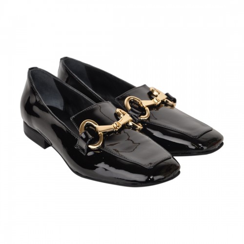MOCASSINO IN  VERNICE CON MORSETTO POESIE VENEZIANE KIG58 NERO