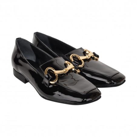 MOCASSINO IN  VERNICE CON MORSETTO POESIE VENEZIANE KIG58 NERO