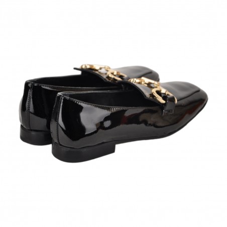 MOCASSINO IN  VERNICE CON MORSETTO POESIE VENEZIANE KIG58 NERO
