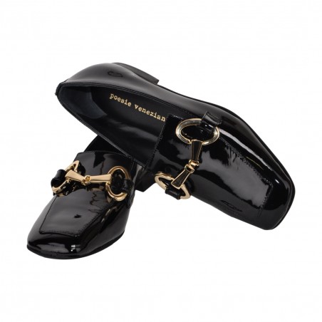 MOCASSINO IN  VERNICE CON MORSETTO POESIE VENEZIANE KIG58 NERO
