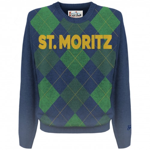 CREWNECK SWEATER EMB MORI ARGYLE 61 MC2 SAINT BARTH HERONP 00117C