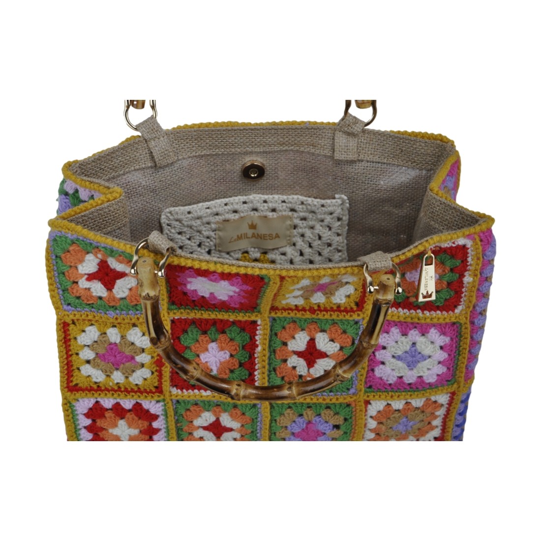 La MILANESA TRACOLLACATENAORO 関税送料込 BORSA CROCHET MEDIA DUE MANICI LA MILANESA XWC2 O