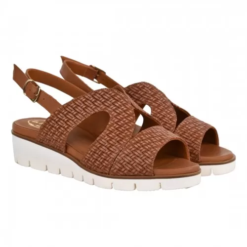 SANDALO INTRECCIO CON  ZEPPA LA PARIGINA 4546 CUOIO