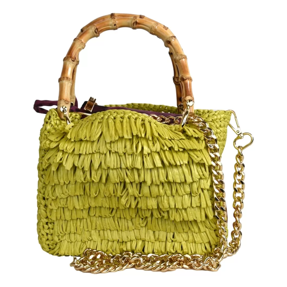 BORSA RETTANGOLARE PICCIOLA CON FRANGIA LUNGA CHICA SMERALDO LIME