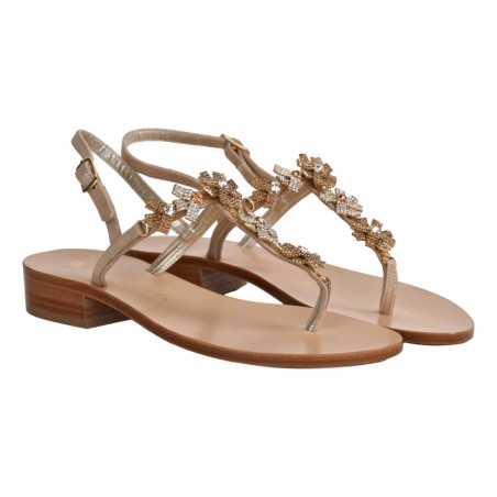SANDALO IN PELLE CON MICROCRISTALLI PAOLA FIORENZA LRC3008 LEGNO