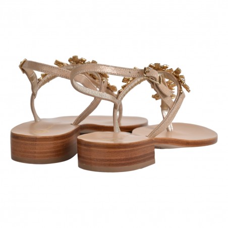 SANDALO IN PELLE CON MICROCRISTALLI PAOLA FIORENZA LRC3008 LEGNO