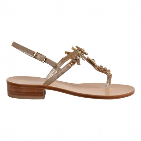 SANDALO IN PELLE CON MICROCRISTALLI PAOLA FIORENZA LRC3008 LEGNO