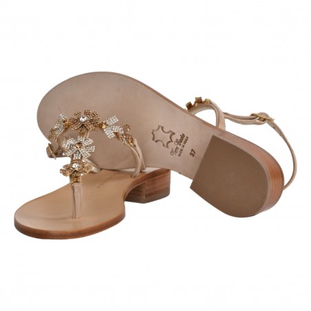SANDALO IN PELLE CON MICROCRISTALLI PAOLA FIORENZA LRC3008 LEGNO