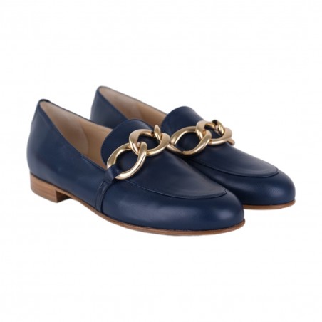 MOCASSINO IN VITELLO CON ACCESSORIO CATENA SITON 8173 BLU
