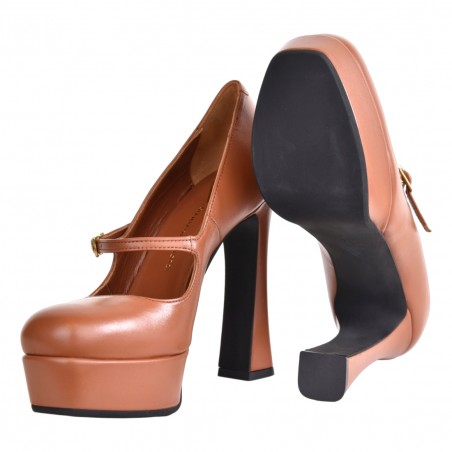 MARY JANE PELLE CON PLATEAU GIAMPAOLO VIOZZI ZA8030 CUOIO