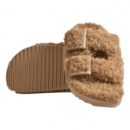 FURRY SLIPPER BUCKLES COLORS OF CALIFORNIA HC.FURBIO030 TAN