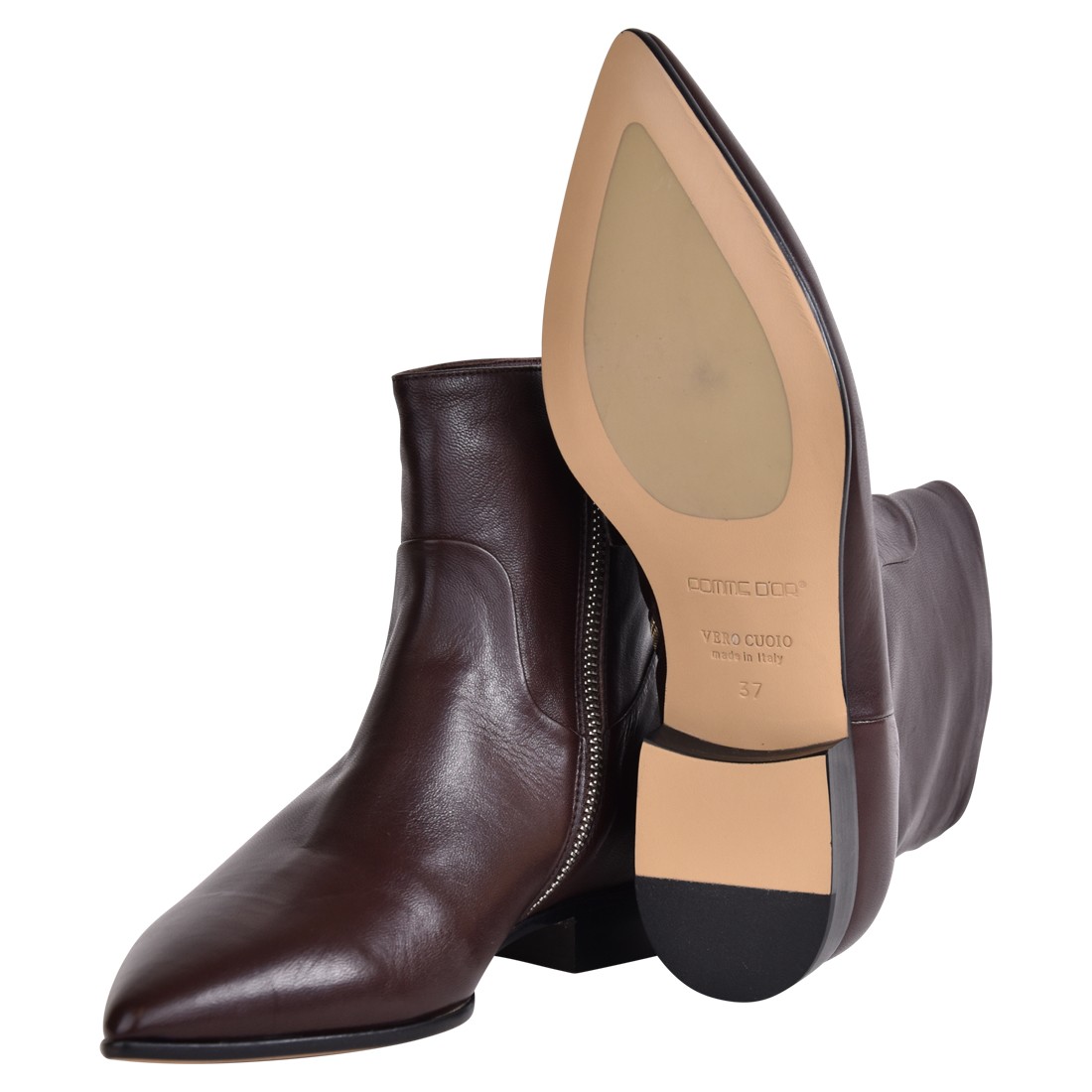 Tronchetto in pelle con zip marrone