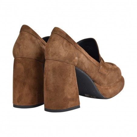 MOCASSINO CON TACCO IN CAMOSCIO POESIE VENEZIANE MCA22 MARRONE