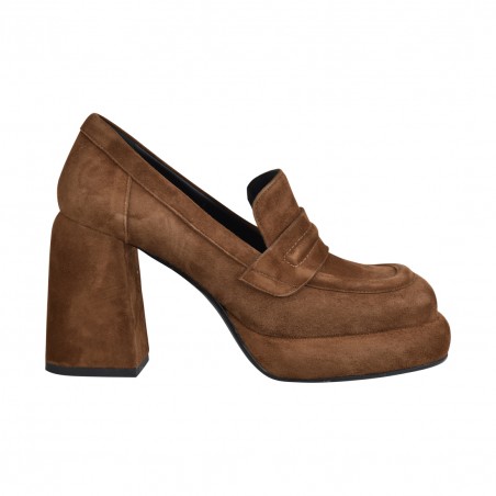 MOCASSINO CON TACCO IN CAMOSCIO POESIE VENEZIANE MCA22 MARRONE