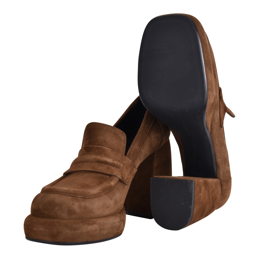 MOCASSINO CON TACCO IN CAMOSCIO POESIE VENEZIANE MCA22 MARRONE