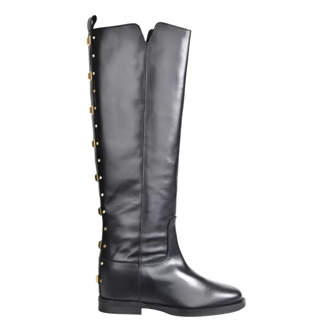 ロングブーツ VIA ROMA 15 FW25 STIVALE CON V ORO (4041 NERO) Via Roma 15 leather akle boots with gold V-shaped detail for