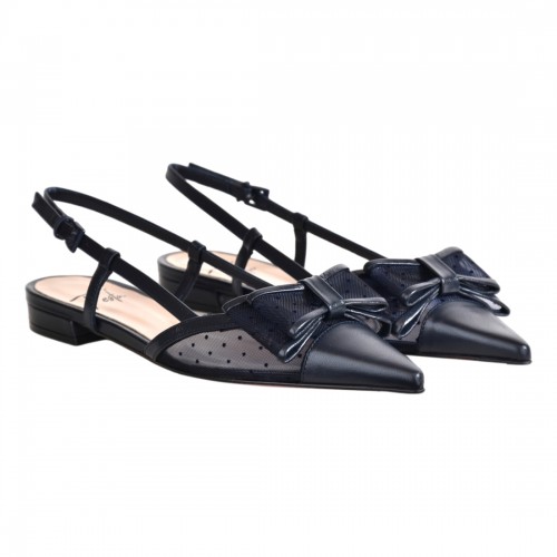 CHANEL TESSUTO RETE POIS C/FIOCCO FESTA DAISYS BLUE