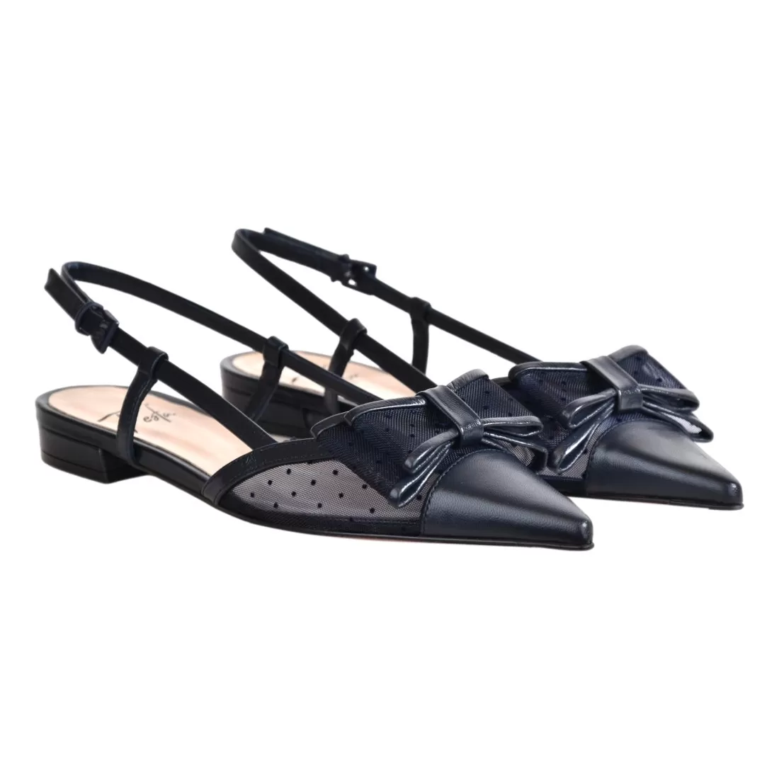 CHANEL TESSUTO RETE POIS C/FIOCCO FESTA DAISYS BLUE