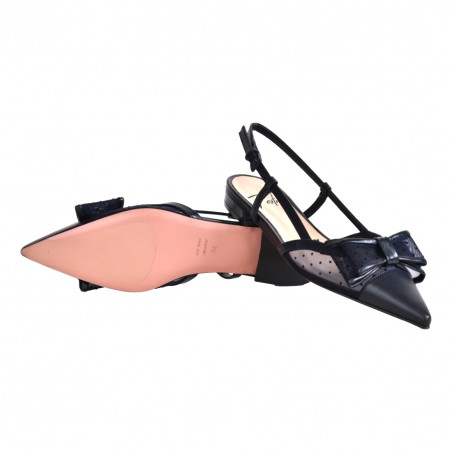 CHANEL TESSUTO RETE POIS C/FIOCCO FESTA DAISYS BLUE