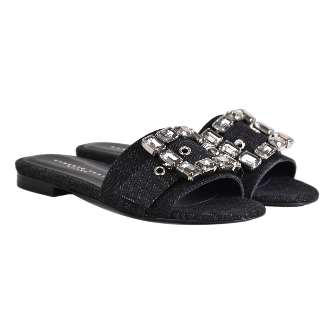 CIABATTA DENIM CON ACCESSORIO ROBERTO FESTA FADE NERO