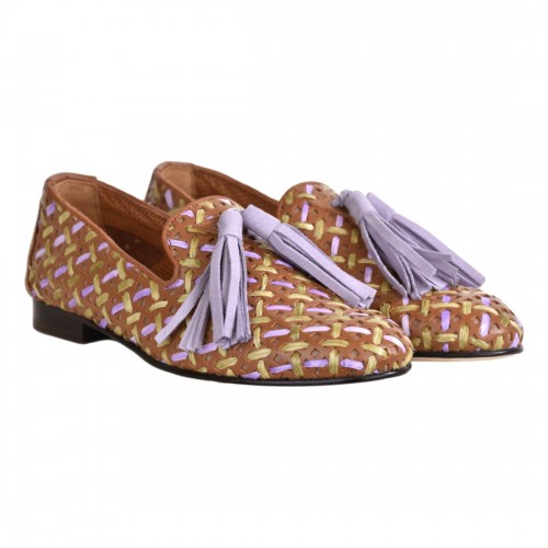 MOCASSINO INTRECCIO RAFFIA C/NAPPINE POESIE VENEZIANE JJA15 CUOIO
